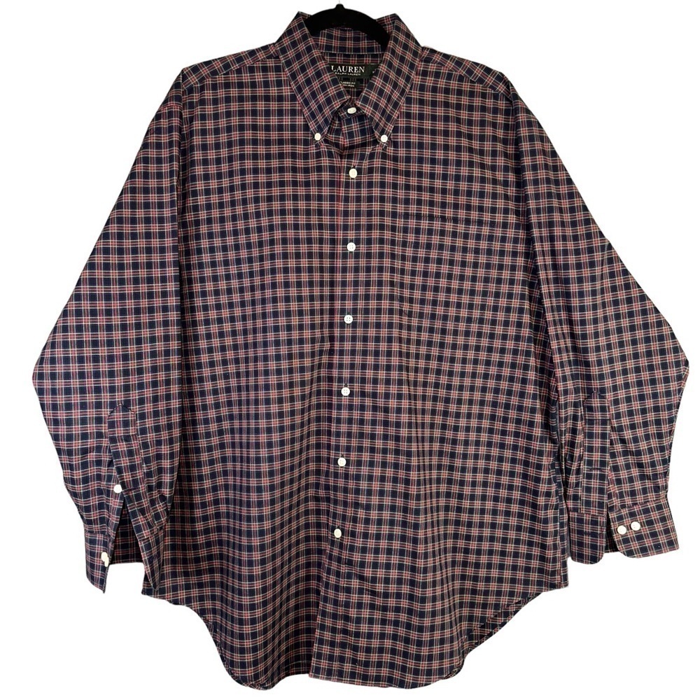 Lauren‎ Ralph Lauren Classic Fit Non-Iron Navy Plaid Men's 17 Button Down Shirt